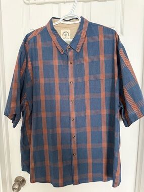 Dubinik Cotton Men's Blue and Orange Plaid Button-Up Shirt Size 3XL